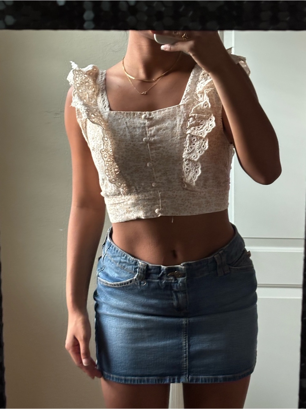 American Eagle Outfitters Ivory Lace-Trim Tank